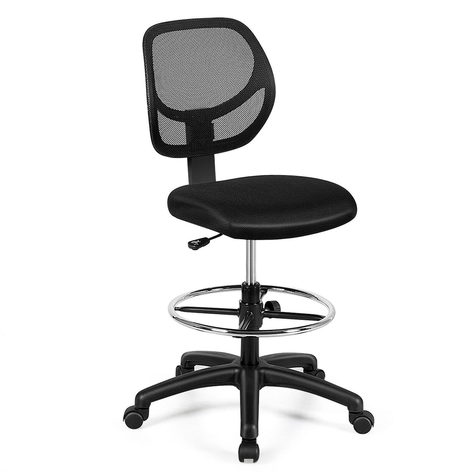 Front. Gymax - Gymax Mesh Drafting Chair Mid Back Office Chair Adjustable Height w/Footrest Armless - black.