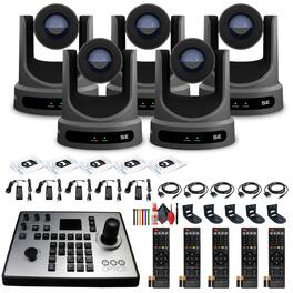 5 x PTZOptics Move SE PTZ Camera with 30x Optical Zoom (PT30X-SE-GY-G3) + PT-JOY-G4 Controller + 5 x Wall Mount