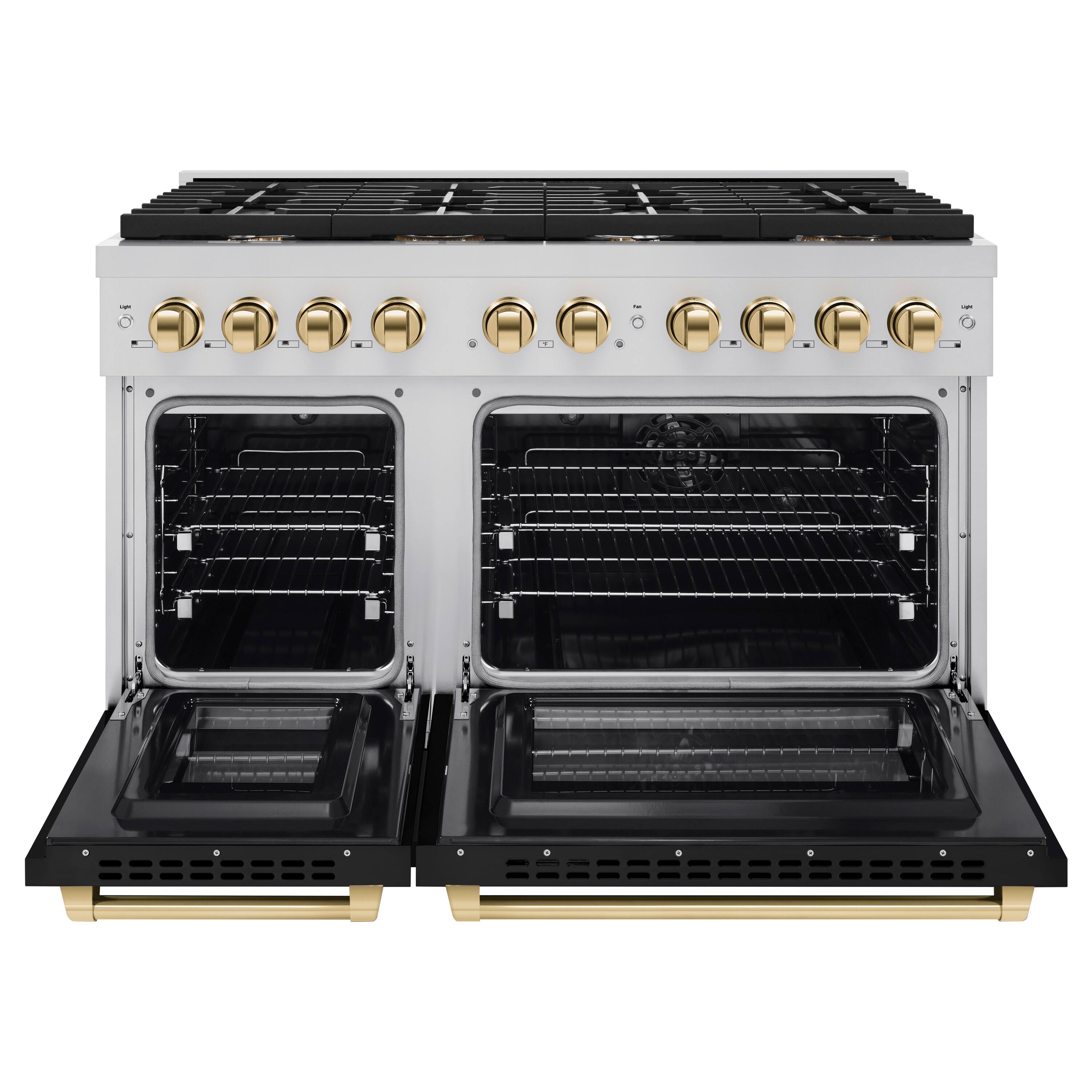 Angle. ZLINE - ZLINE Autograph 48" Paramount Double Oven Dual Fuel Range with Black and Gold Accents (SDRZ-BLM-48-G) - Black.