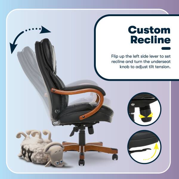 Custom Recline: Flip up the left side lever to set recline and turn the underseat knob to adjust tilt tension.