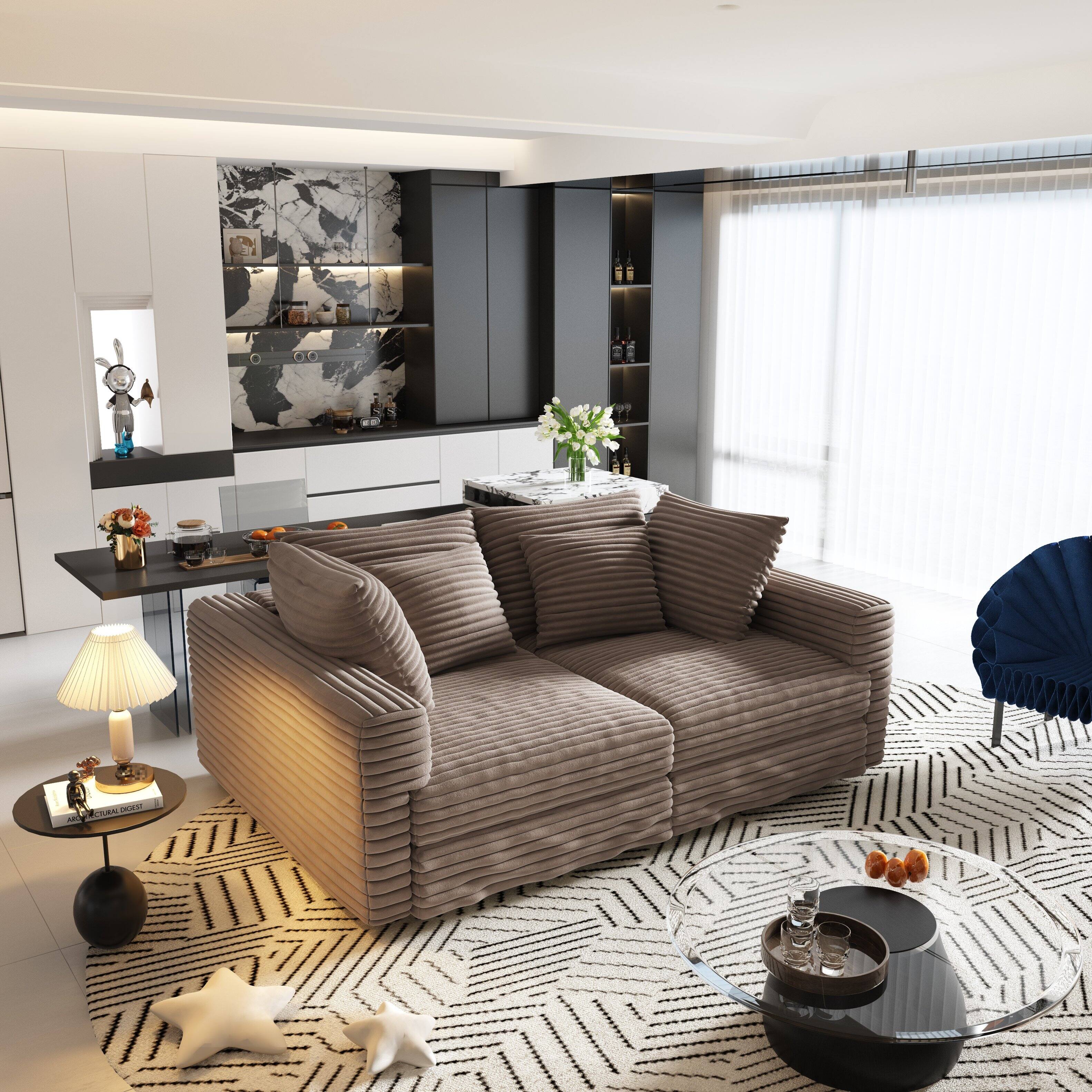 Angle. APRILSOUL - Corduroy 4 Seat Sofa Modern Comfy Deep Seat Soft Pillows Convertible Lounge Chair Living Room Bedroom Apartment Office - Camel.