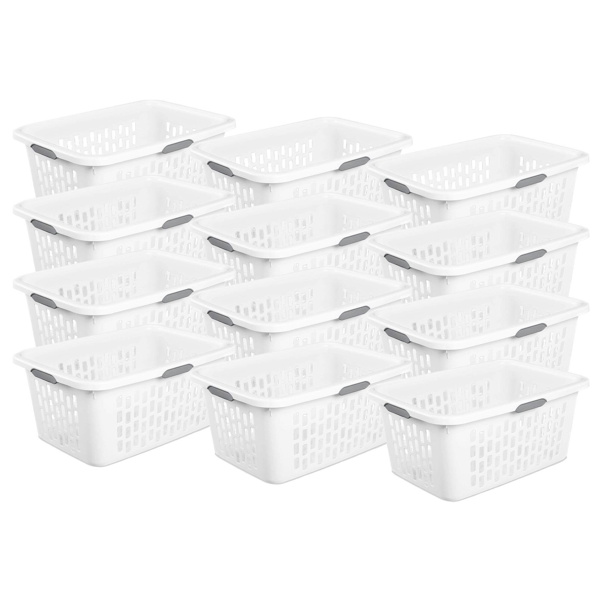 Front. Sterilite - Sterilite Laundry Basket, 2 Bushel Plastic Hamper with Handles, White, 12 Pack - White.