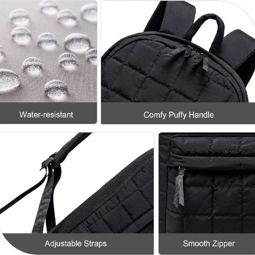 - Water-resistant
- Comfy Puffy Handle
- Adjustable Straps
- Smooth Zipper