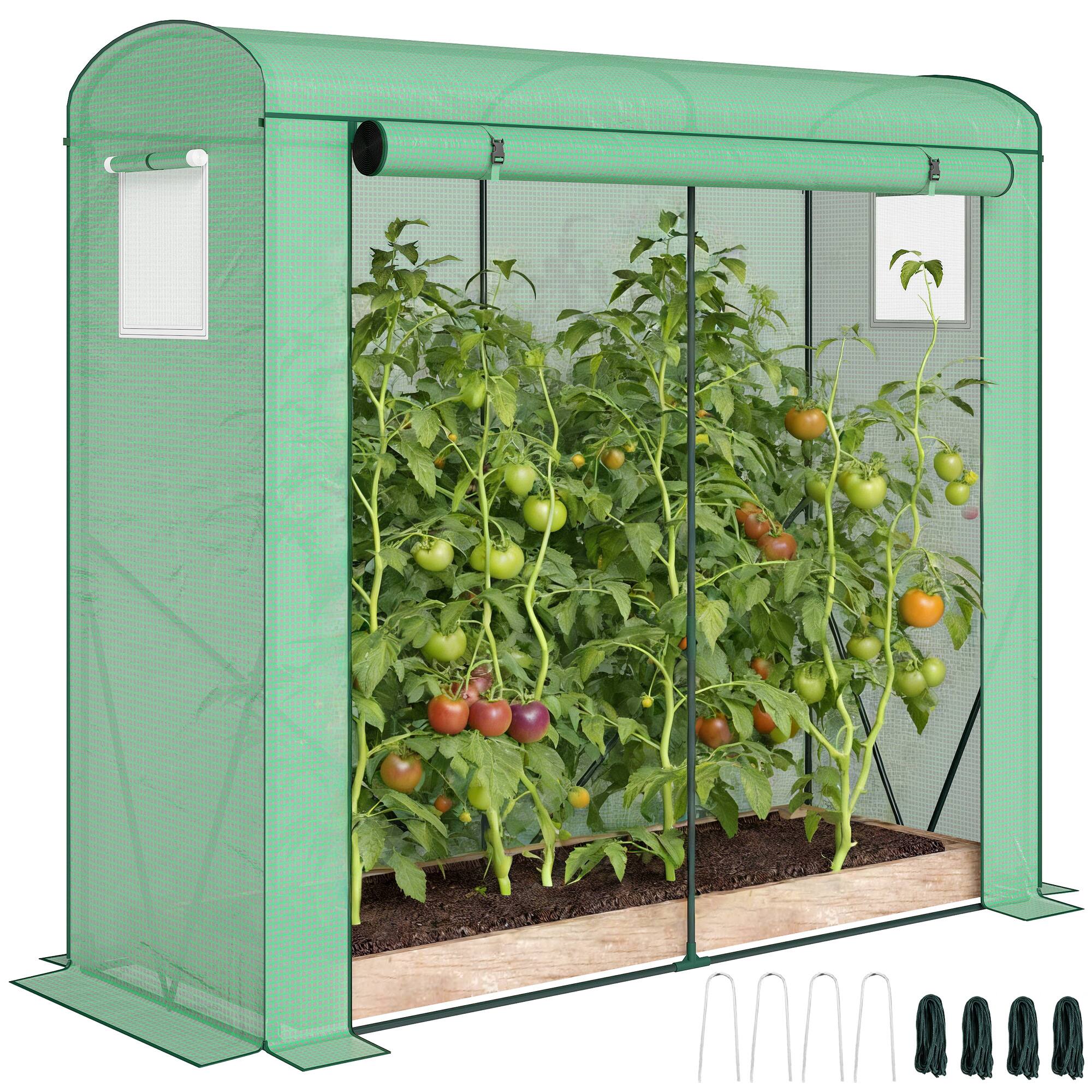 Outsunny - Greenhouse, Portable Greenhouse with Roll-Up Door and 2 Mesh Windows, PE Cover