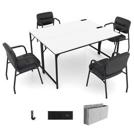 Costway - Set of 2 Meeting Room Desk with Charging Station & Headphone Hook Metal Frame - Rustic Brown,Black