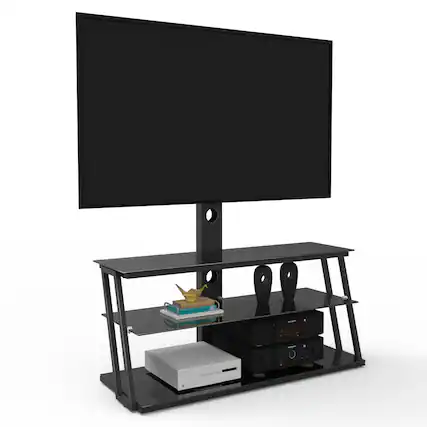 Front. Spaco - Spaco Height Adjustable Swivel TV Stand for 65" TVs,Tempered Glass Mount with 30° Tilt,Wire Management for Living Room - Black.