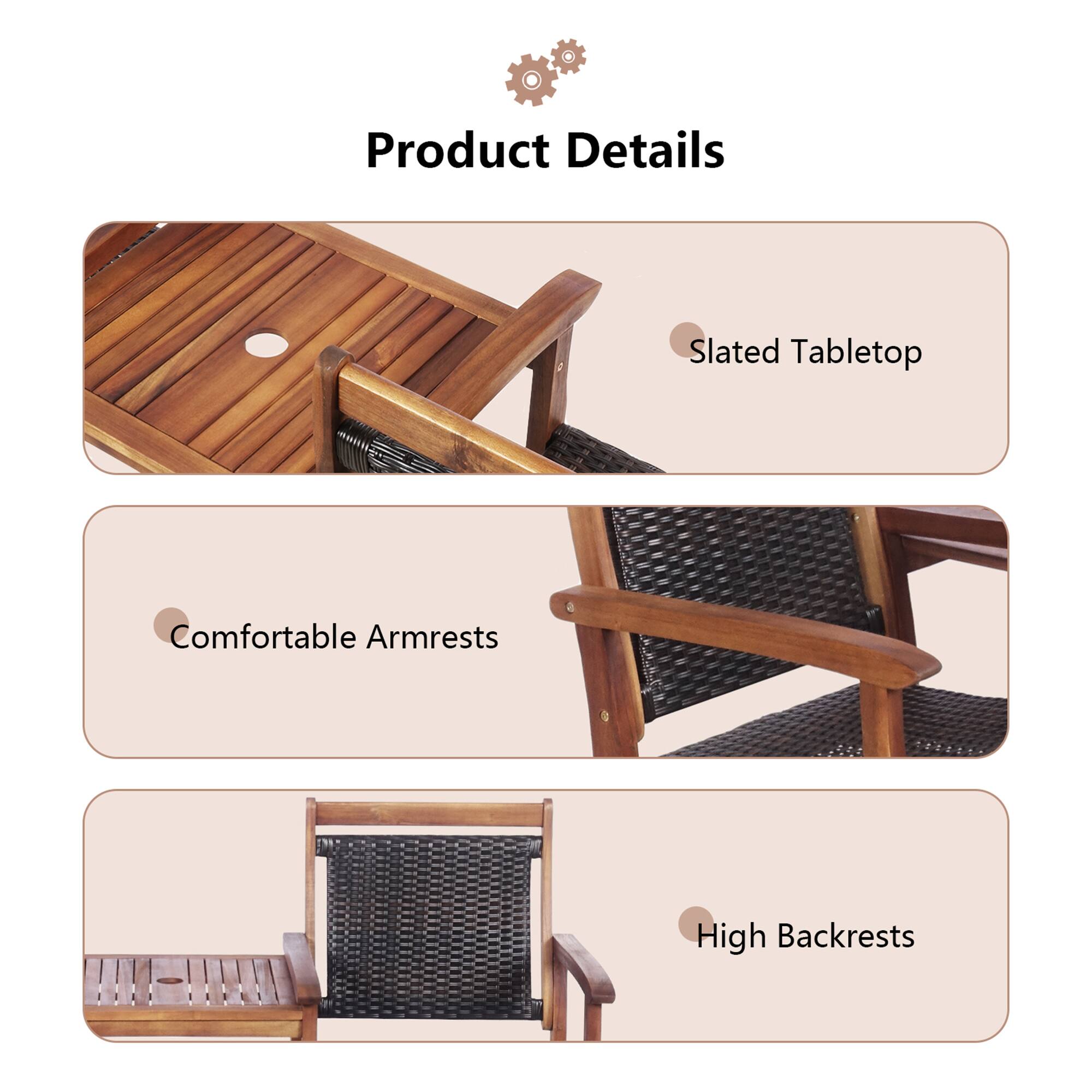 Product Details
Slated Tabletop
Comfortable Armrests
High Backrests