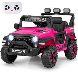 Costway - 12V Kids Ride On Truck with 2*12V Motors Spring Suspension & Remote Control - Pink