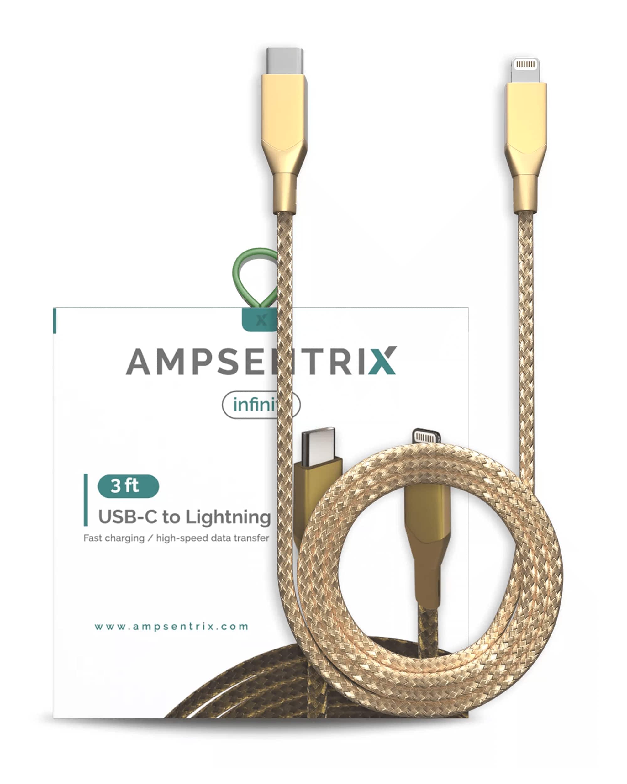 Ampsentrix - 3 ft Non-MFI Lightning To USB Type C Cable (Infinity) - Gold