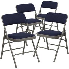 Emma + Oliver - 4 Pack Home & Office Portable Party Events Padded Metal Folding Chair - Navy Fabric/Gray Frame