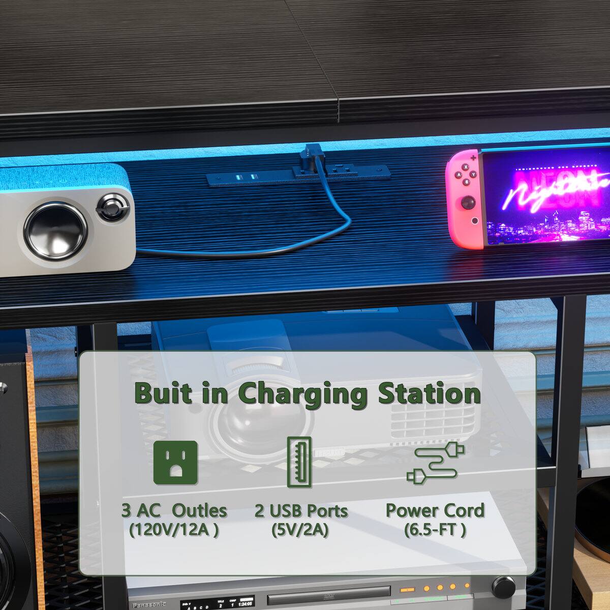 Built in Charging Station

3 AC Outlets (120V/12A)
2 USB Ports (5V/2A)
Power Cord (6.5-FT)