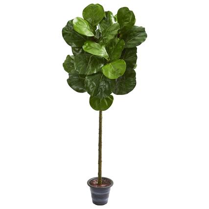 Front. BreeBe - 4' Fiddle Leaf Artificial Tree With Decorative Planter - Green.