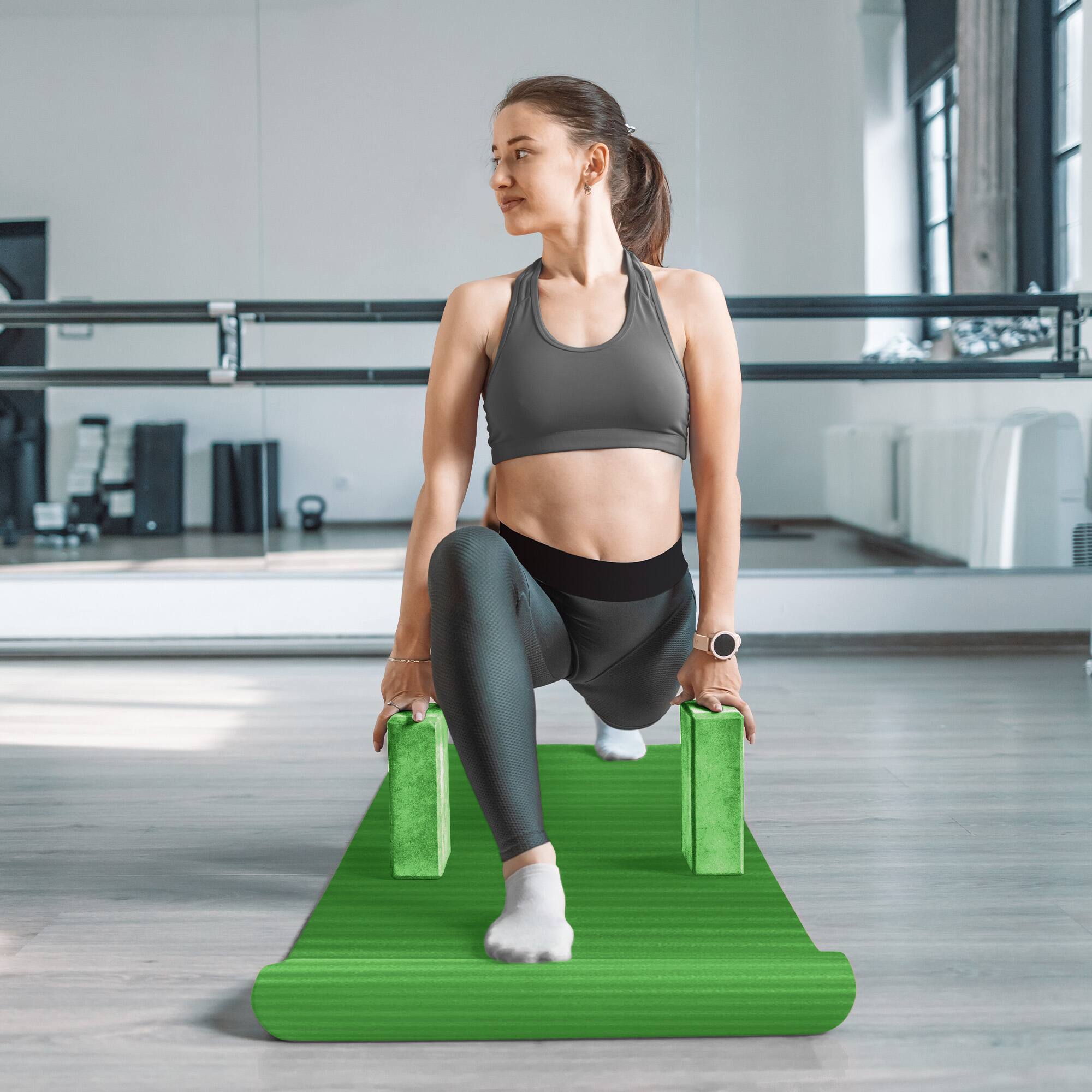 Alt View 3. BalanceFrom Fitness - BalanceFrom Fitness 7 Piece Yoga Set with Mat, Stretch Strap & Knee Pad, Green - Green.