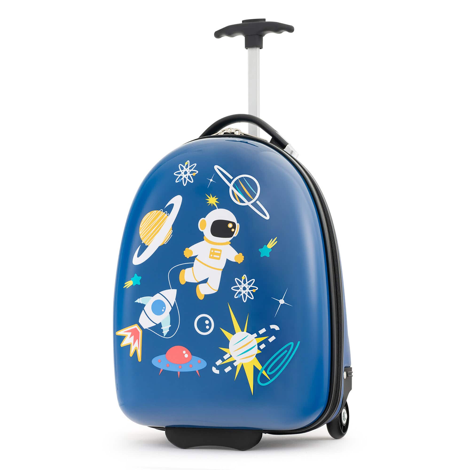 Gymax - 16'' Kids Carry-On Luggage with Wheels w/ 2-Level Aluminum Handle Suitcase - Blue