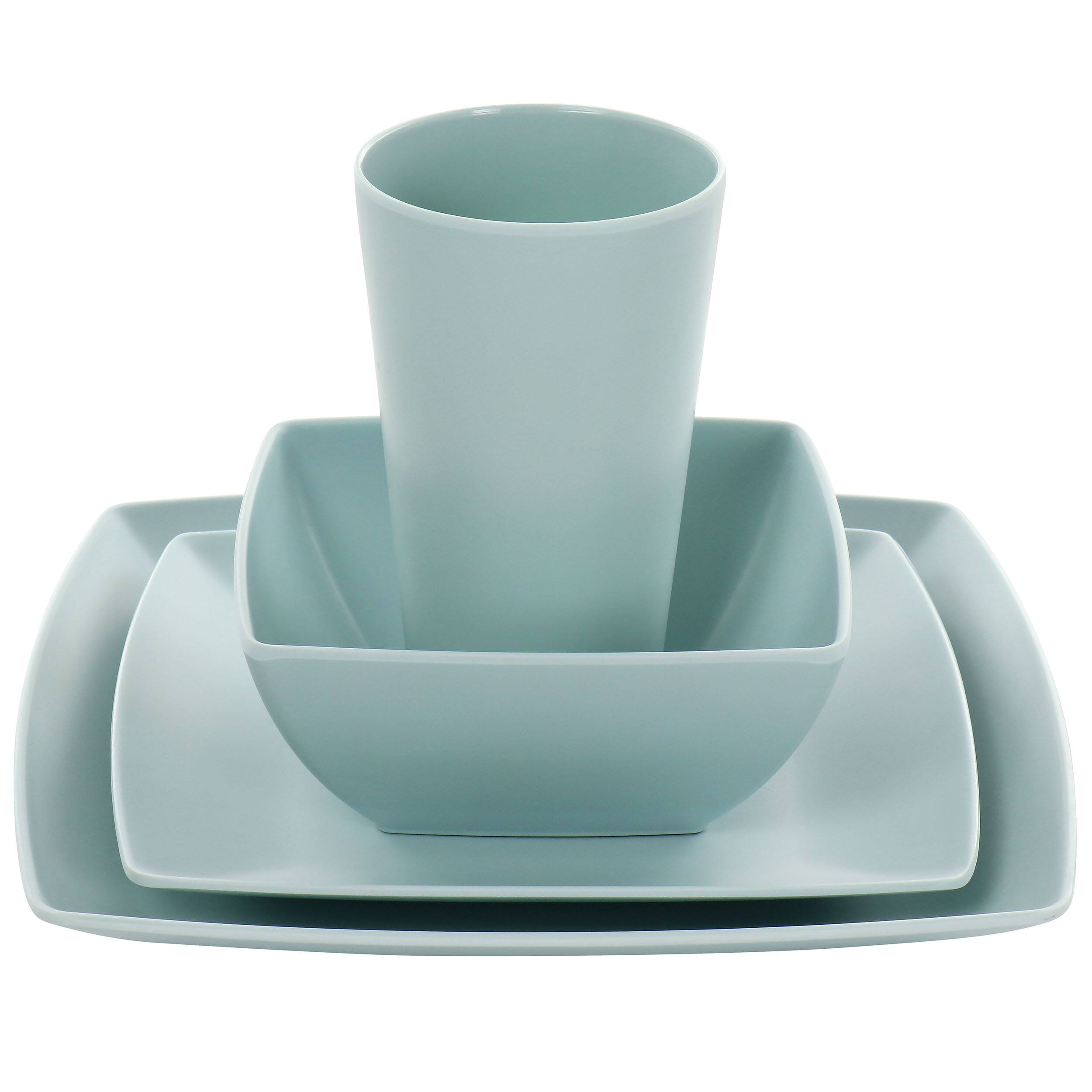 Alt View 2. Gibson - Gibson Home Grayson Melamine 16 Piece Square Dinnerware Set in Mint - Mint.
