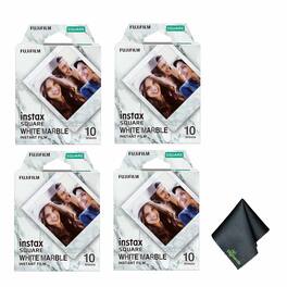 Fujifilm - 4xFUJIFILM INSTAX SQUARE White Marble Instant Film (10 Exposures), Microfiber Cleaning Cloth, Bundle
