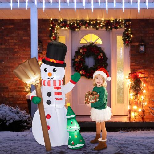 Alt View 7. Winado - 6.2FT Christmas Santa Snowman Holding Groom Inflatable with LED Lights for Outdoor Air Blown Holiday Party Decoration - Multicolor.