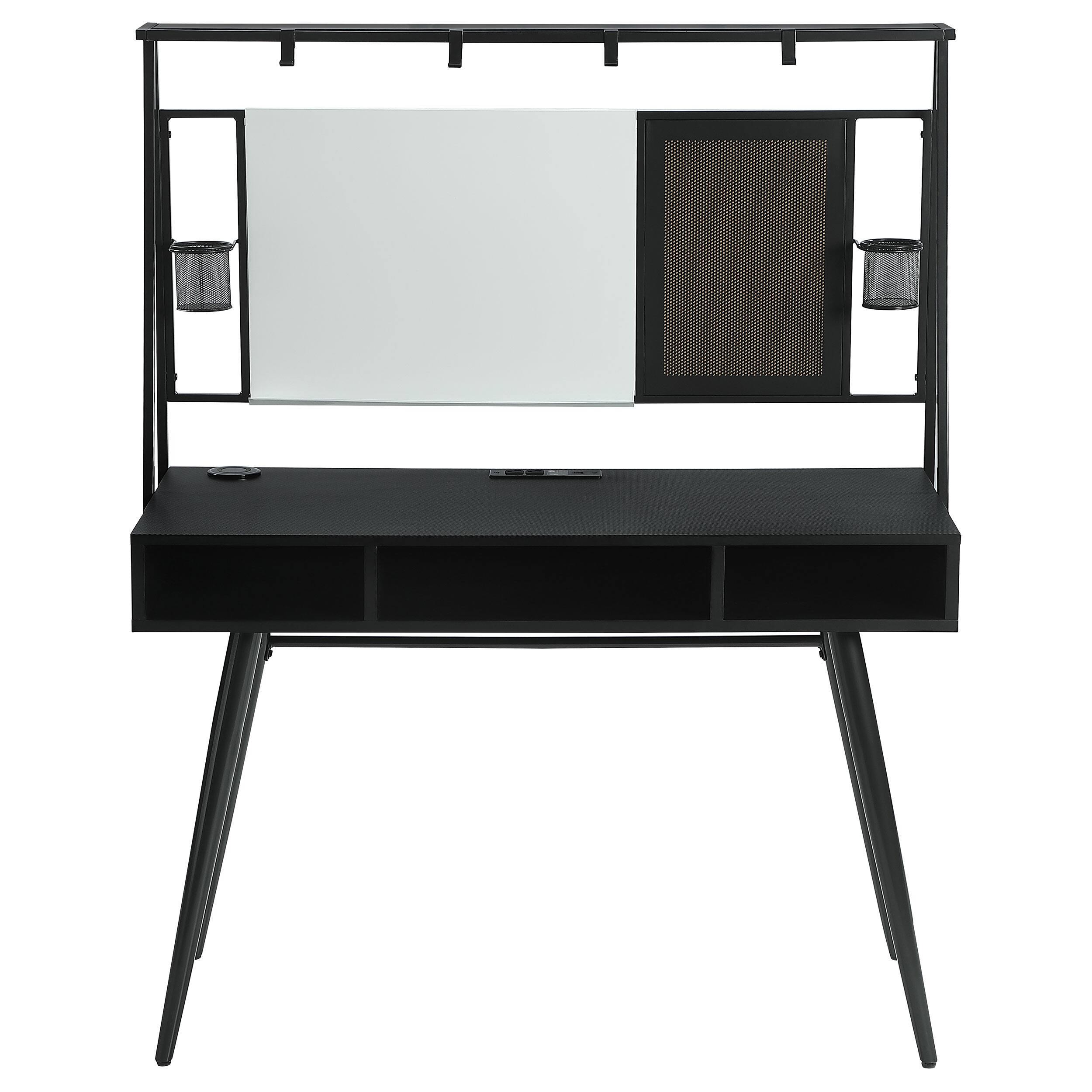 Back. APRILSOUL - Darby Black and Gunmetal Writing Desk with USB Ports - Black.