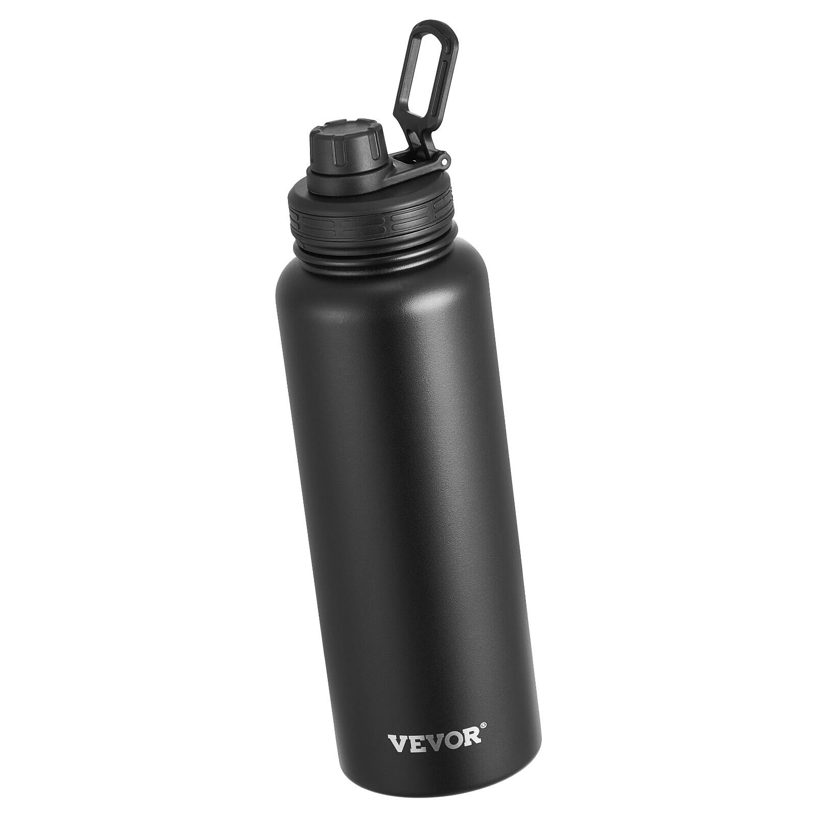 Alt View 5. VEVOR - 40 oz Insulated Water Bottle, Stainless Steel Camping & Hiking Hydration Flask with Wide Mouth Lid, Sports Coffee Cup - Black Body, Black Lid.
