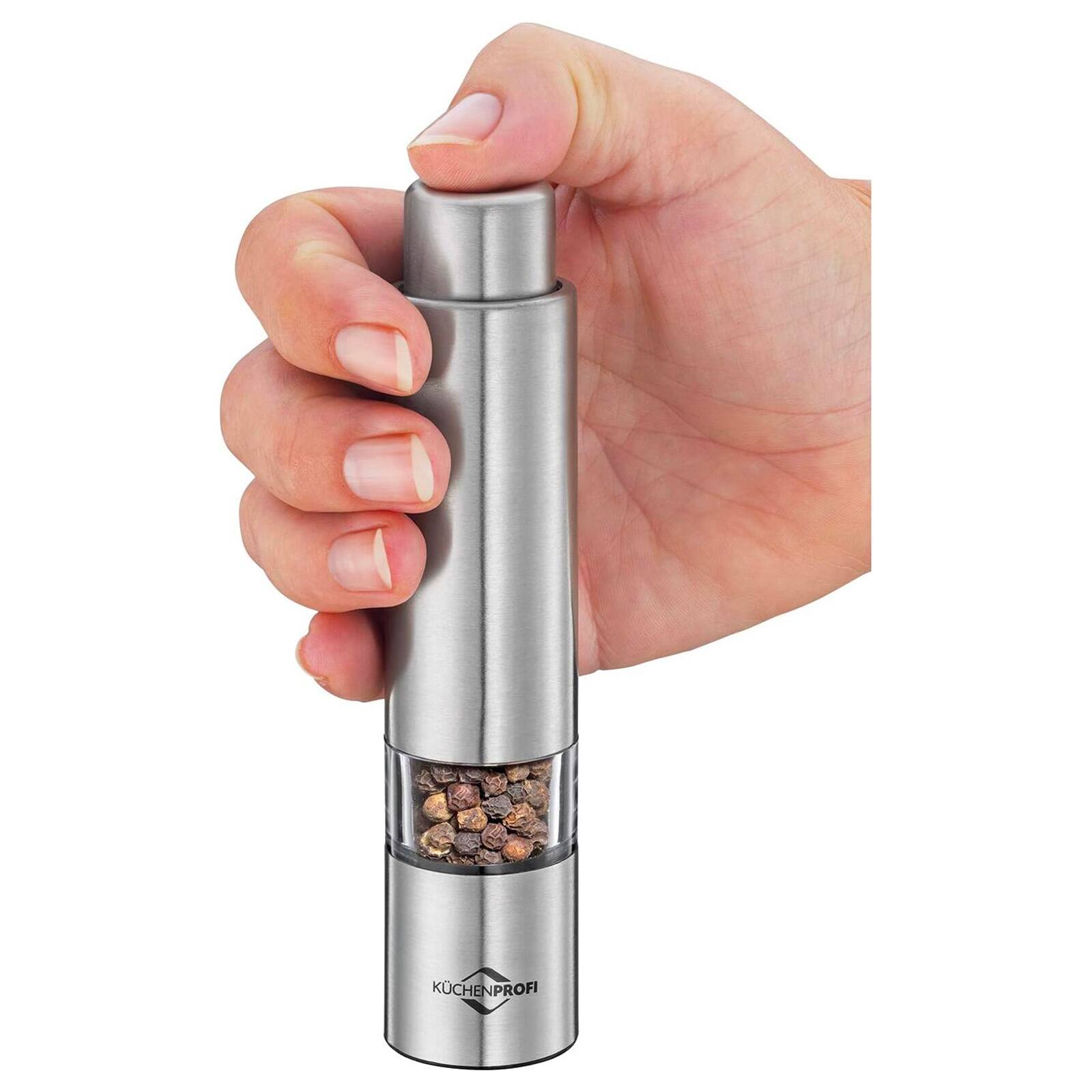 Alt View 1. Kuchenprofi - Pepper Push Mill Grinder, Stainless & Acrylic - Silver.