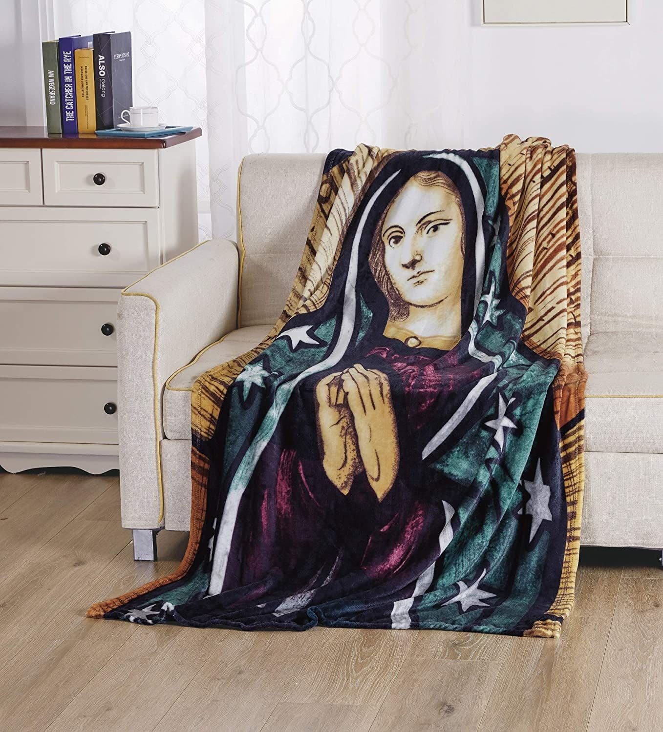 Noble House - Super Soft Mother Mary Oversized Microplush Religious Christian Themed 50" x 70" Throw Blanket - Mother mart