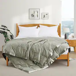 Peace Nest - Ultra-Lightweight Down Blanket with Satin Trim, 90x90 inches - Sage Green