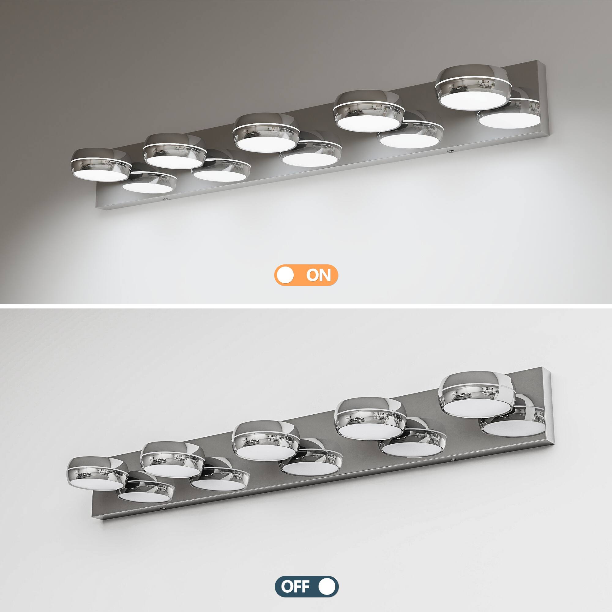 Alt View 2. HOMLUX - 35.43 in. 5 Lights Chrome LED Vanity Light Bar with Acrylic Shade.