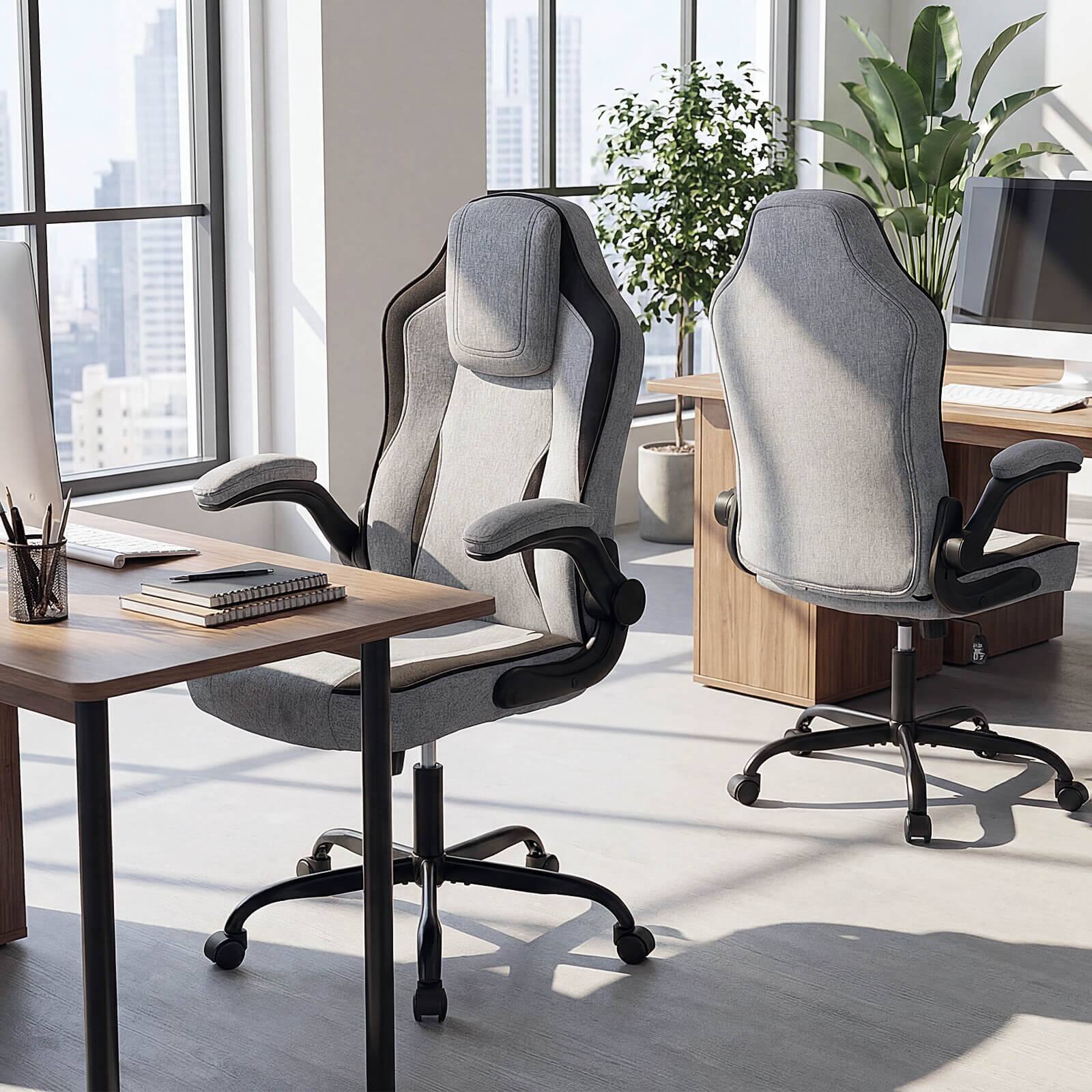 Alt View 3. Costway - Costway Office Chair with 90° Flip-up Armrests, Adjustable Height & Rocking Function,Wheels - Gray & Black.