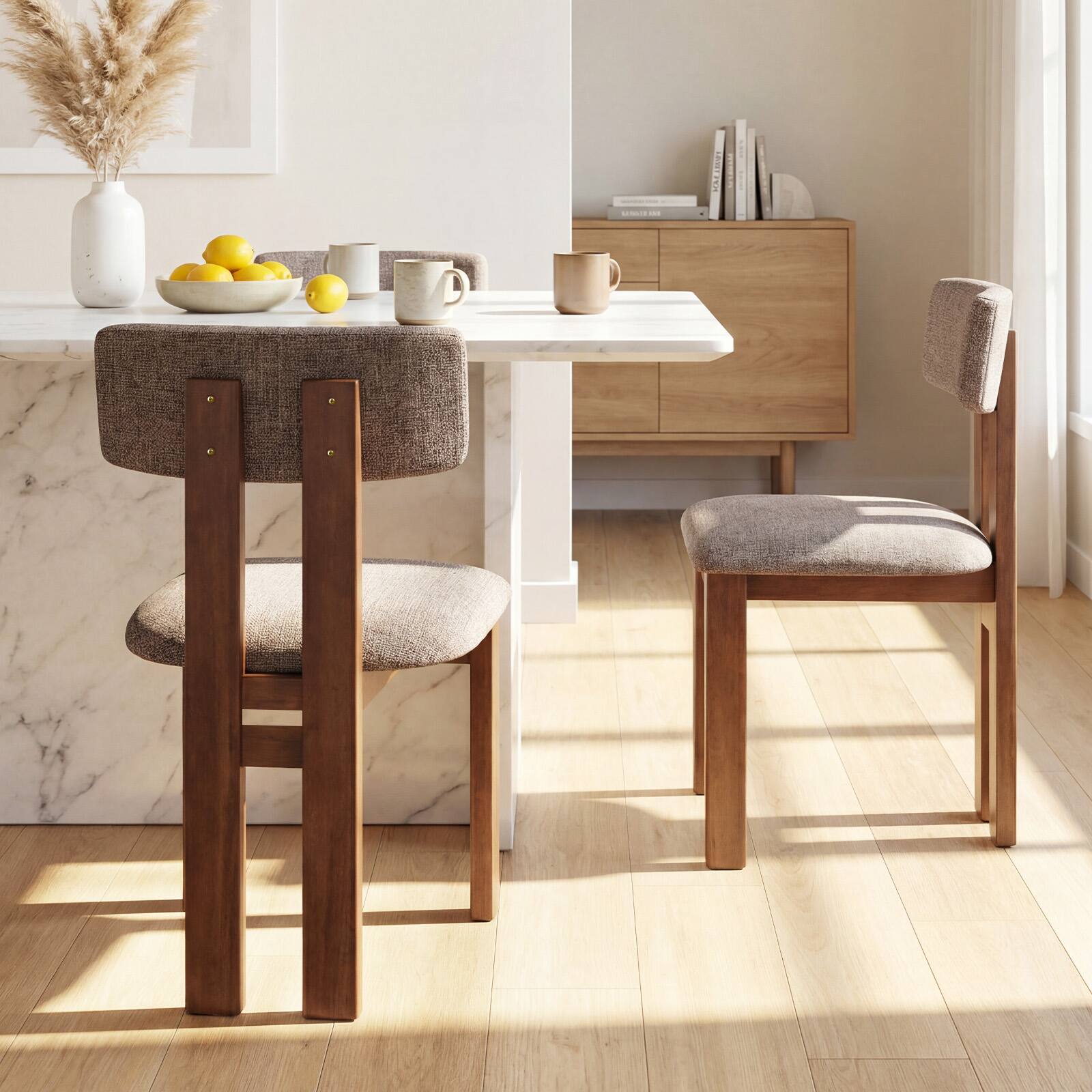 Alt View 3. Costway - Costway Dining Chairs Set of 4 Upholstered Kitchen Side Chairs with Curved Backrest - Walnut & Gray.