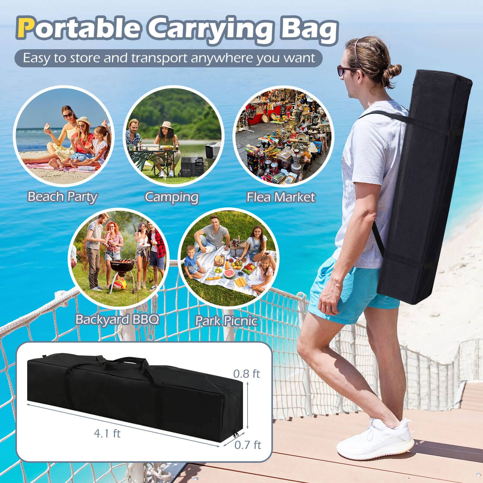 Portable Carrying Bag, Easy to store and transport anywhere you want, Beach Party, Camping, Flea Market, Backyard BBQ, Park Picnic, 0.8 ft, 4.1 ft, 0.7 ft