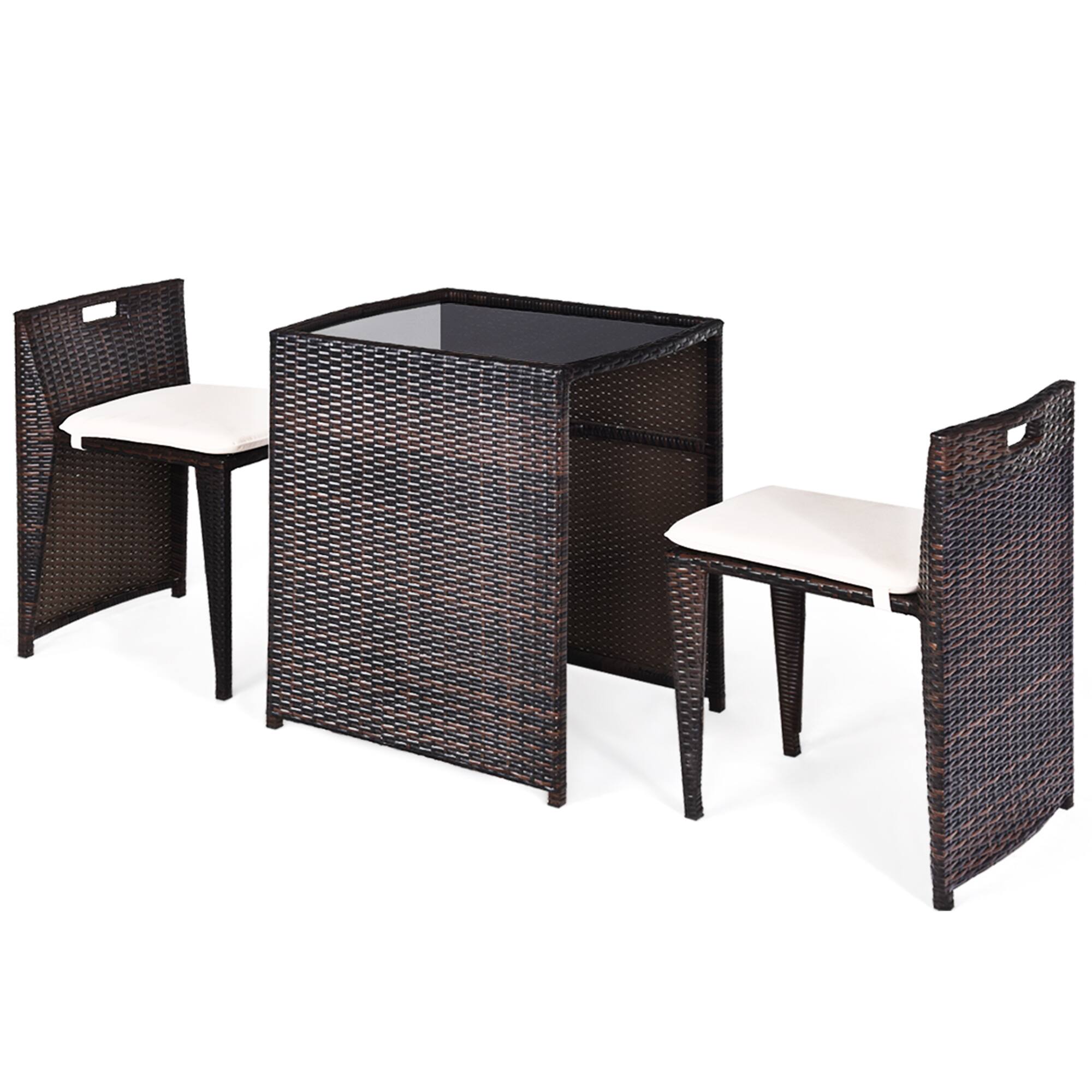 Alt View 1. Gymax - Gymax 3 PCS Cushioned Wicker Patio Furniture Set Seat Sofa Outdoor No Assembly Brown - as pic.