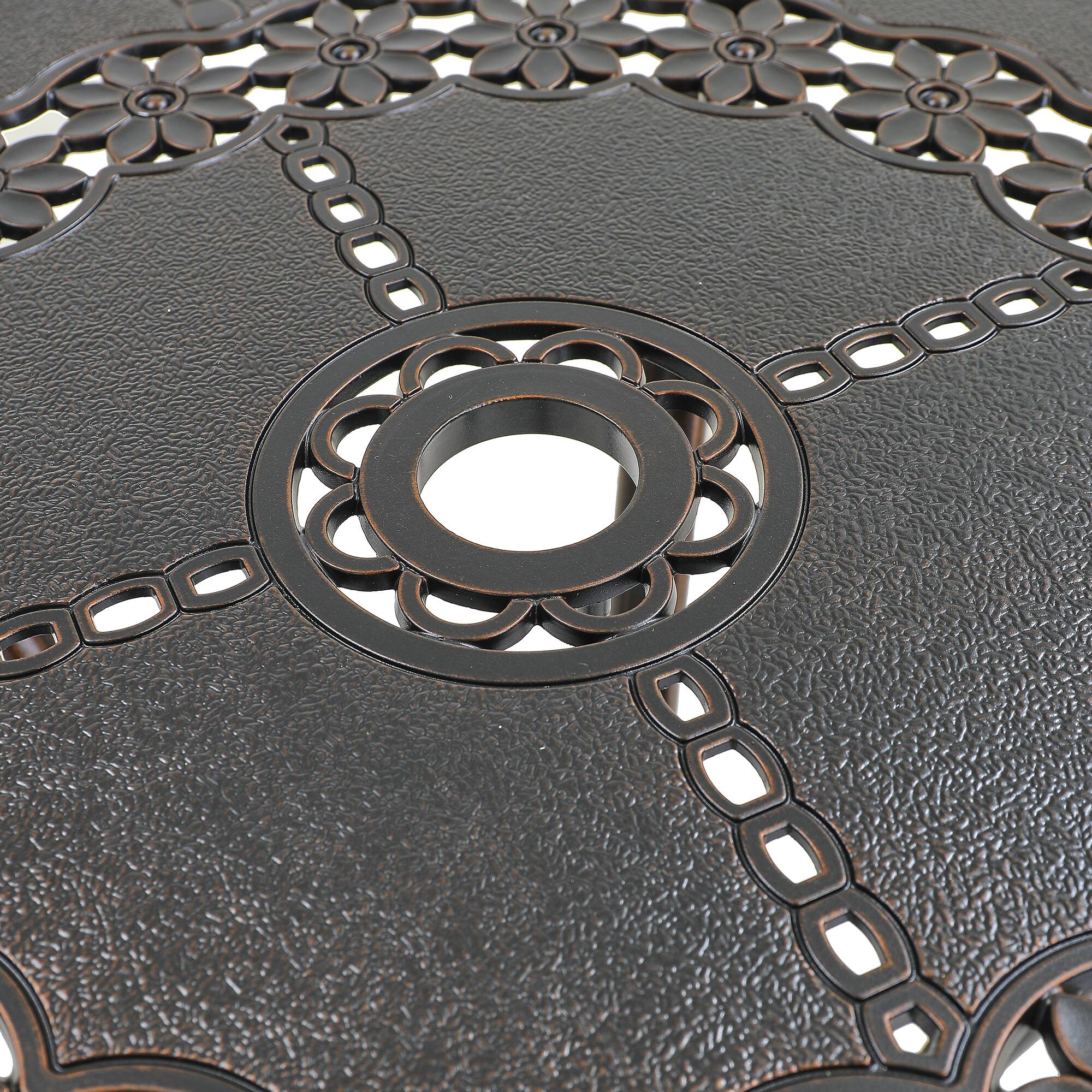 Alt View 5. Mondawe - Round Patio Table with Umbrella Hole - Bronze.