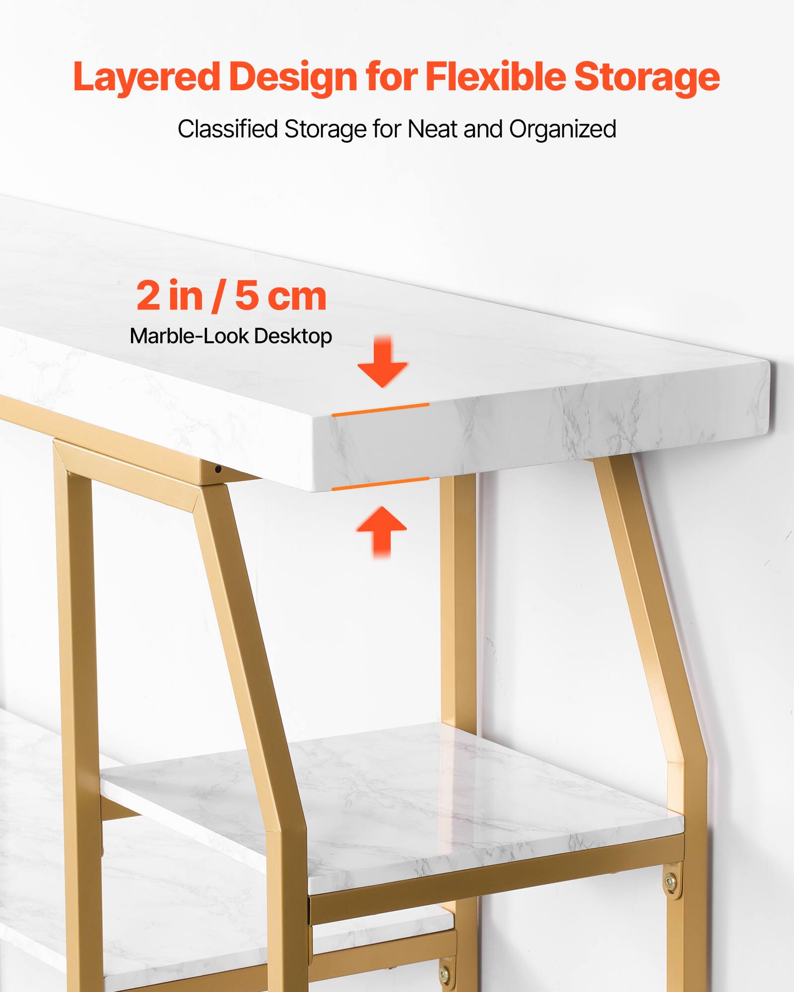 Layered Design for Flexible Storage, Classified Storage for Neat and Organized, 2 in / 5 cm, Marble-Look Desktop