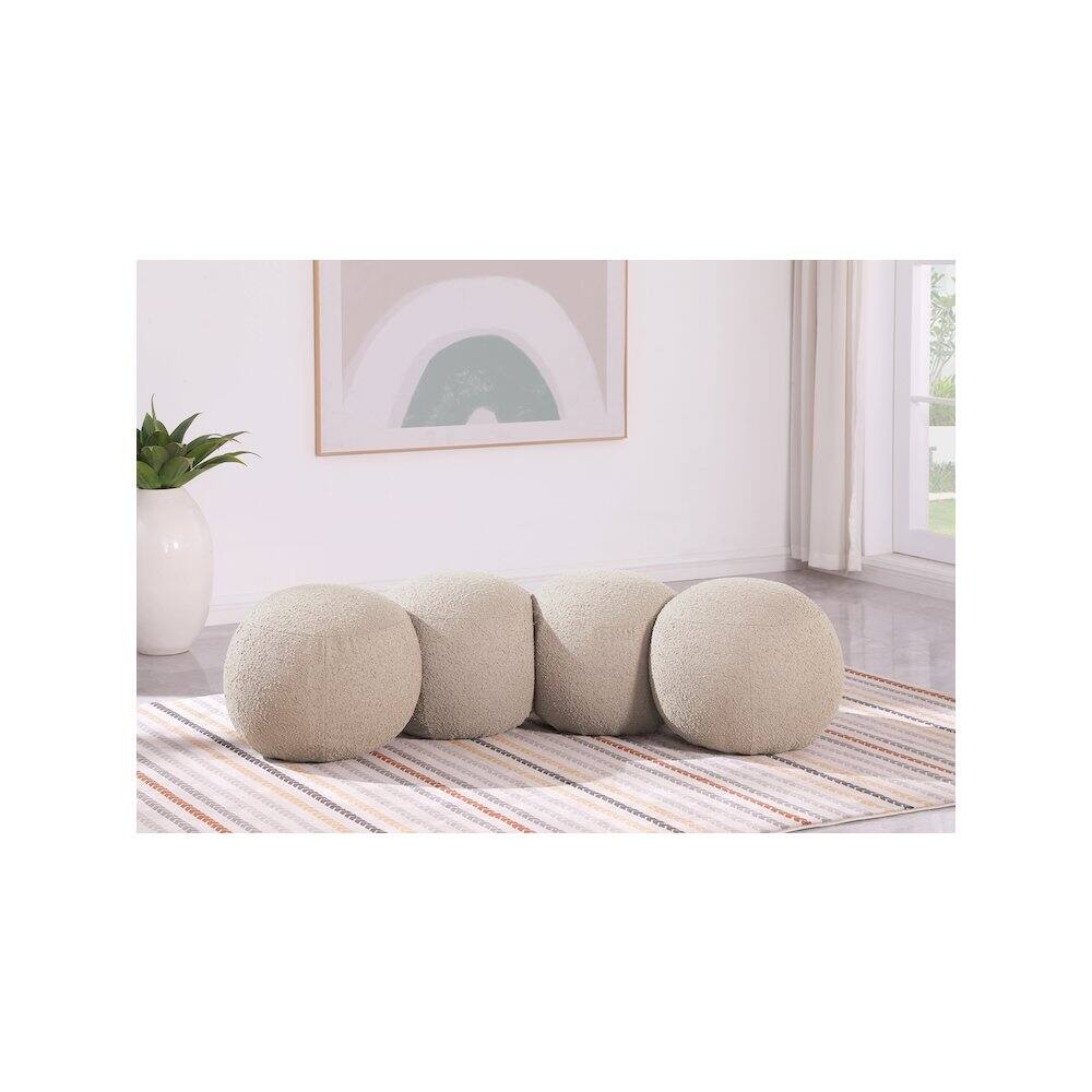 Alt View 1. Meridian Furniture - Apollo Beige Boucle Fabric Bench - Beige.