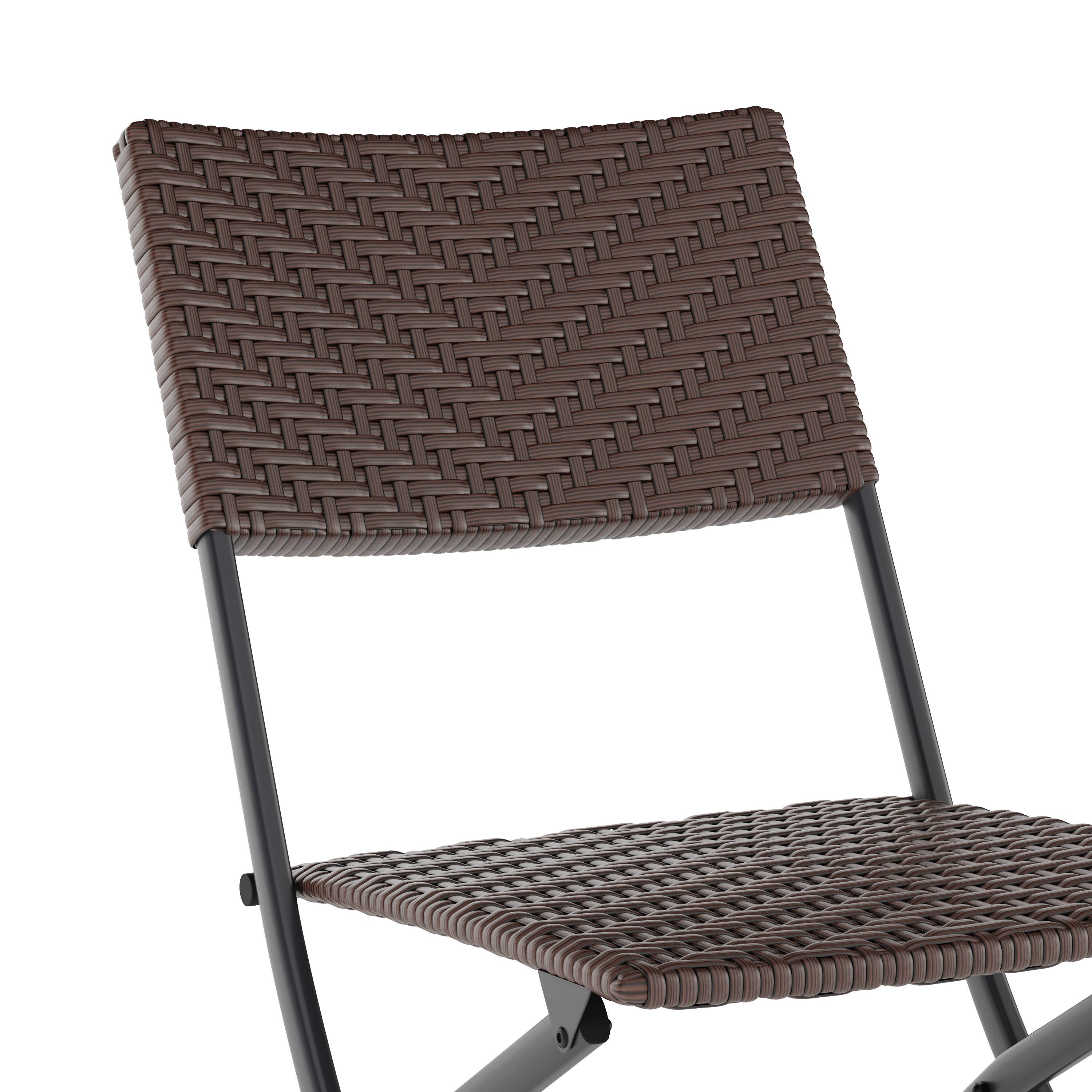 Alt View 10. Emma + Oliver - Ciel Three Piece Folding Bistro Set in PE Rattan with Metal Frames for Indoor and Outdoor Use - Brown.
