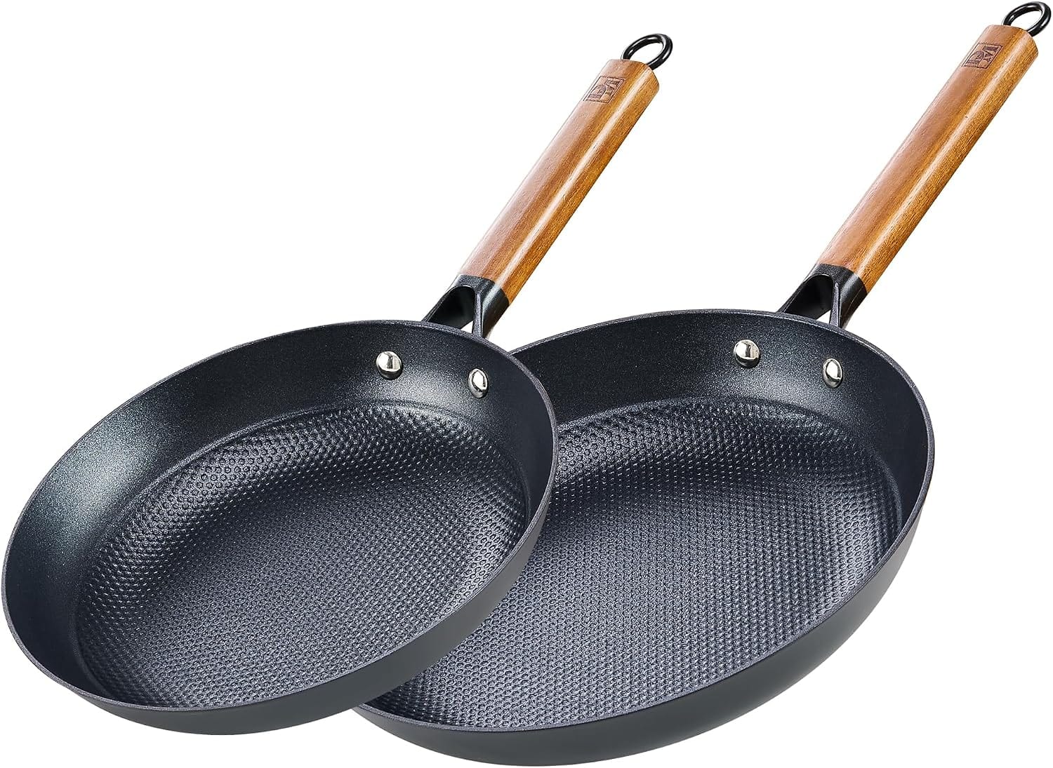 D&M - Cast Iron Non-Stick 2 pcs Fry Pan Set, 10 Inch+12 Inch - Black