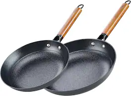 D&M - Cast Iron Non-Stick 2 pcs Fry Pan Set, 10 Inch+12 Inch - Black