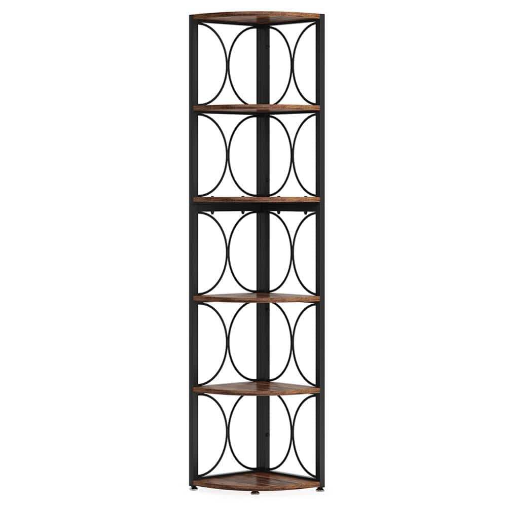 Kadyn - Bookshelf, Storage Shelf, Bookcase,6-Tier Corner Shelf, 67" Corner Bookshelf Shelving Unit - Brown