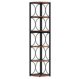Kadyn - Bookshelf, Storage Shelf, Bookcase,6-Tier Corner Shelf, 67" Corner Bookshelf Shelving Unit - Brown