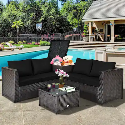 Costway PCS Outdoor Patio Rattan Furniture Set Cushioned