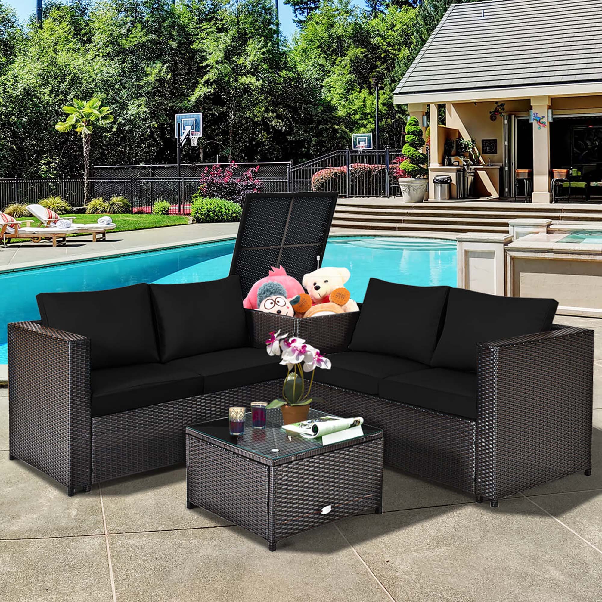 Costway PCS Outdoor Patio Rattan Furniture Set Cushioned