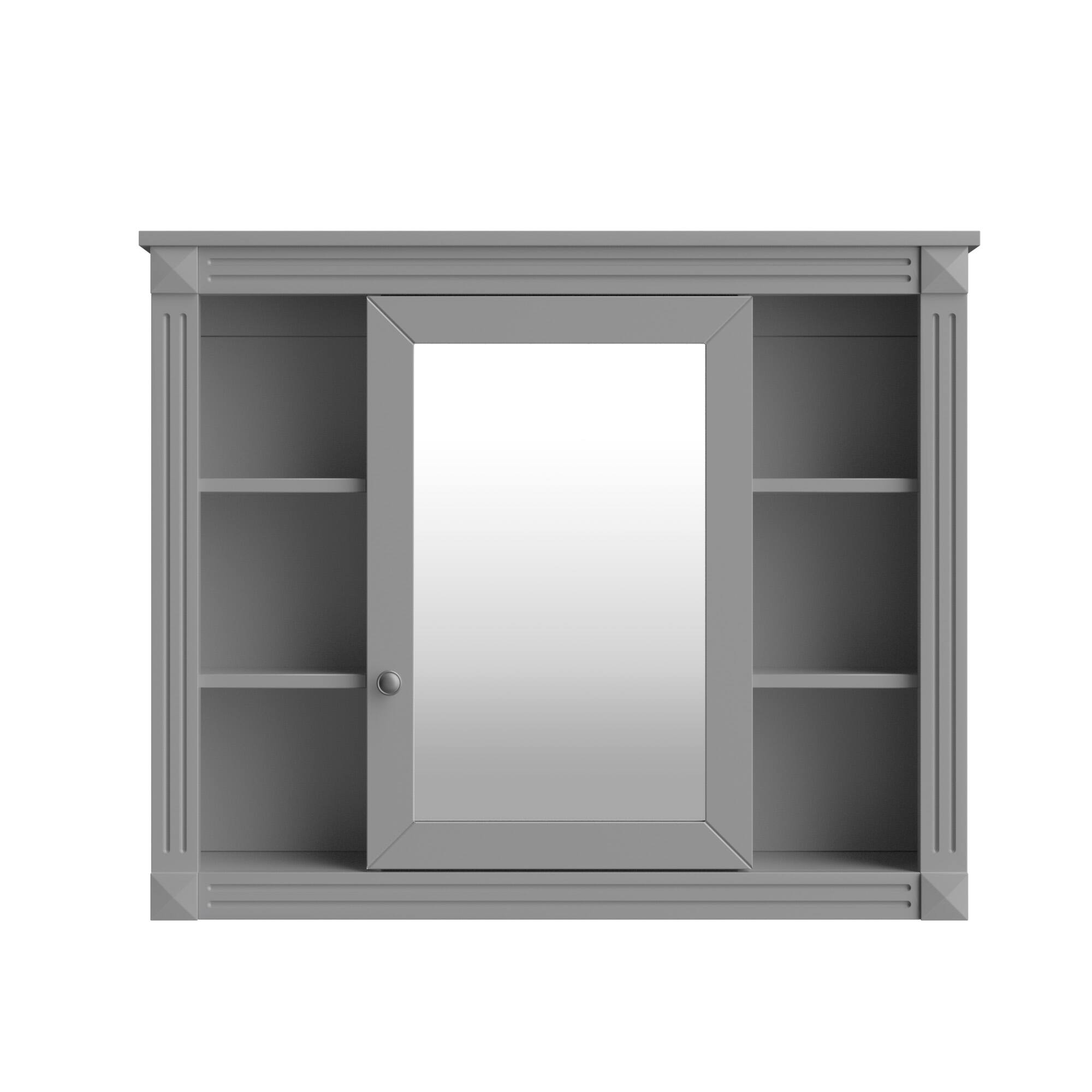 SlickBlue - Wall-Mounted Medicine Cabinet with Mirror and Open Shelving Design - Gray