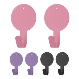 Unique Bargains - 6pcs Round Decorative Metal Self-Adhesive Wall Hooks Heavy Duty for Bathroom Kitchen Home Office Hanging Keys Coats - Rose Gold/Black/Purple