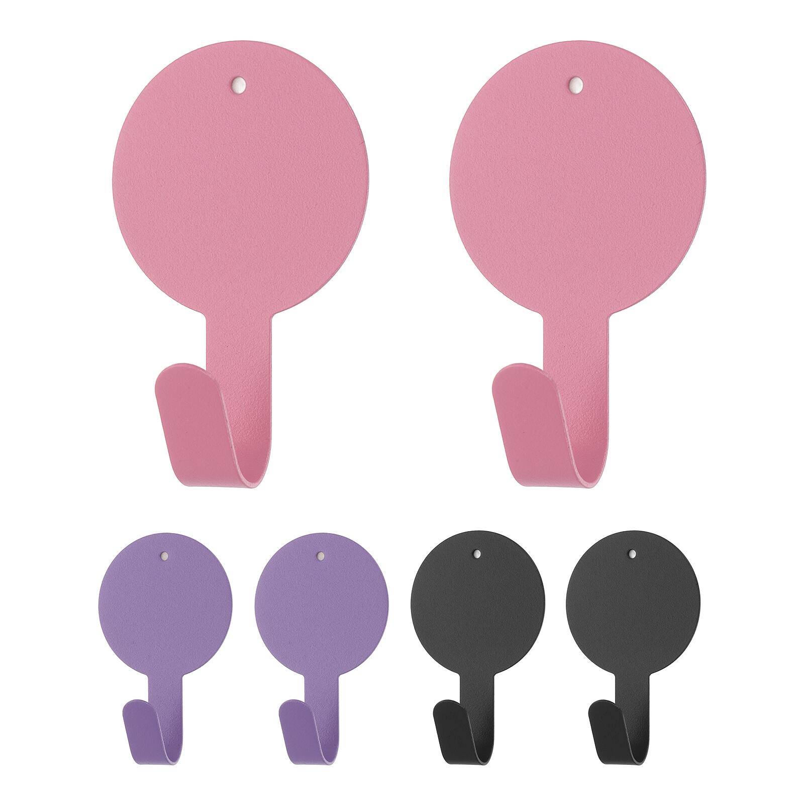 Front. Unique Bargains - 6pcs Round Decorative Metal Self-Adhesive Wall Hooks Heavy Duty for Bathroom Kitchen Home Office Hanging Keys Coats - Rose Gold/Black/Purple.