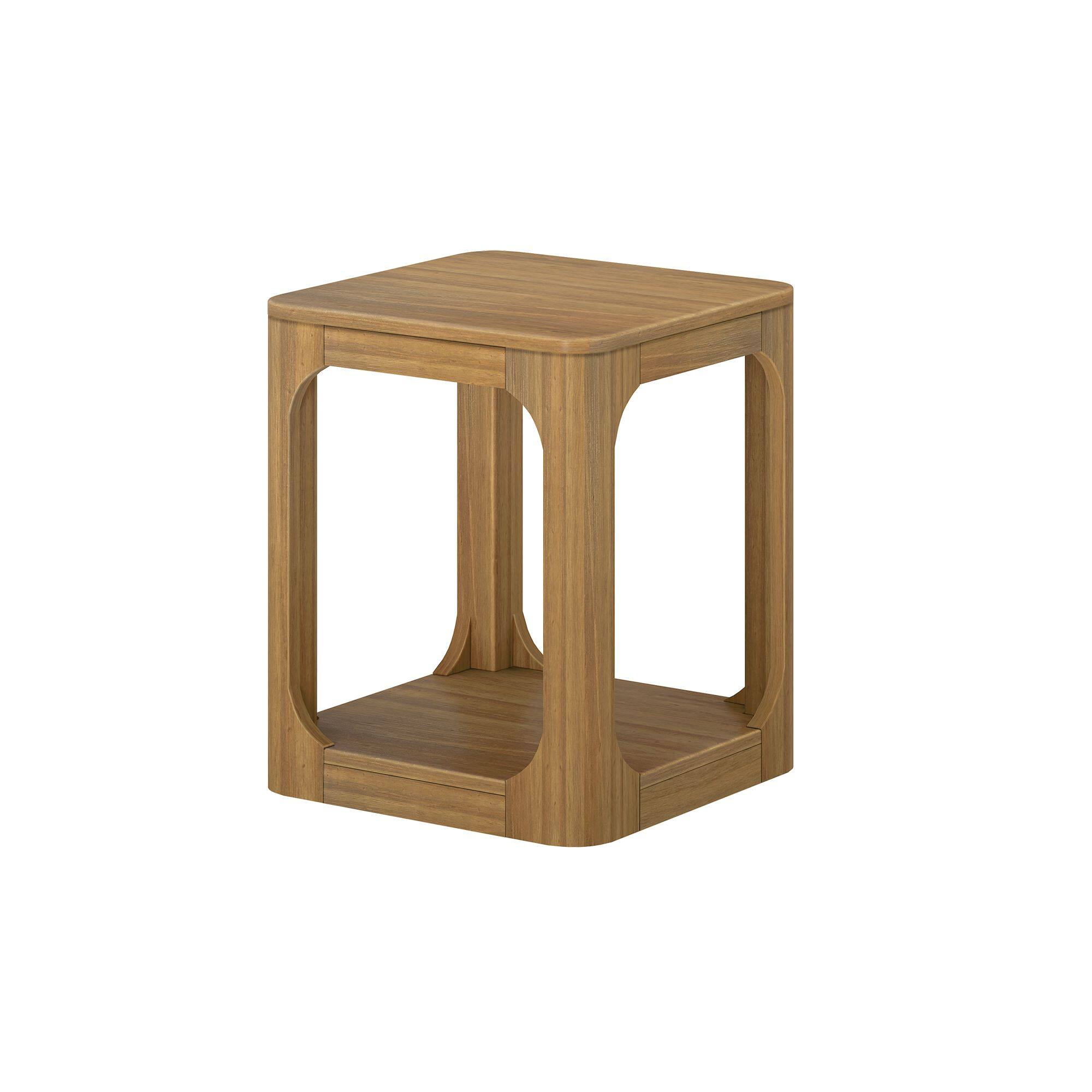 Alt View 2. Plank+Beam - Modern Rounded Square Side Table with Shelf (20in x 20in / 510mm x 510mm), Pecan - Pecan.
