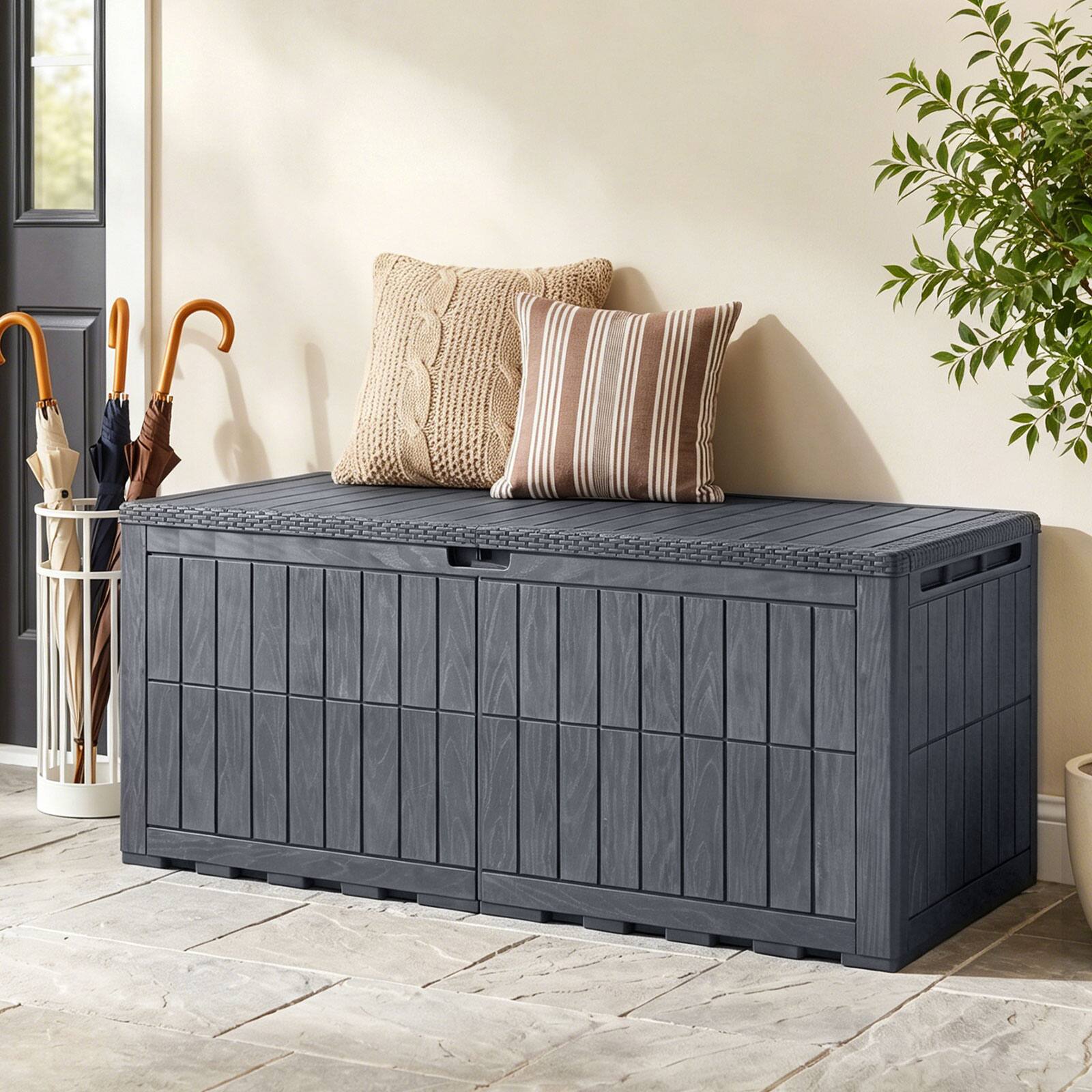 Alt View 3. Costway - Costway 180 Gal Outdoor Deck Box, All-Weather Lockable Storage Bin with Lid and Handles - Gray.