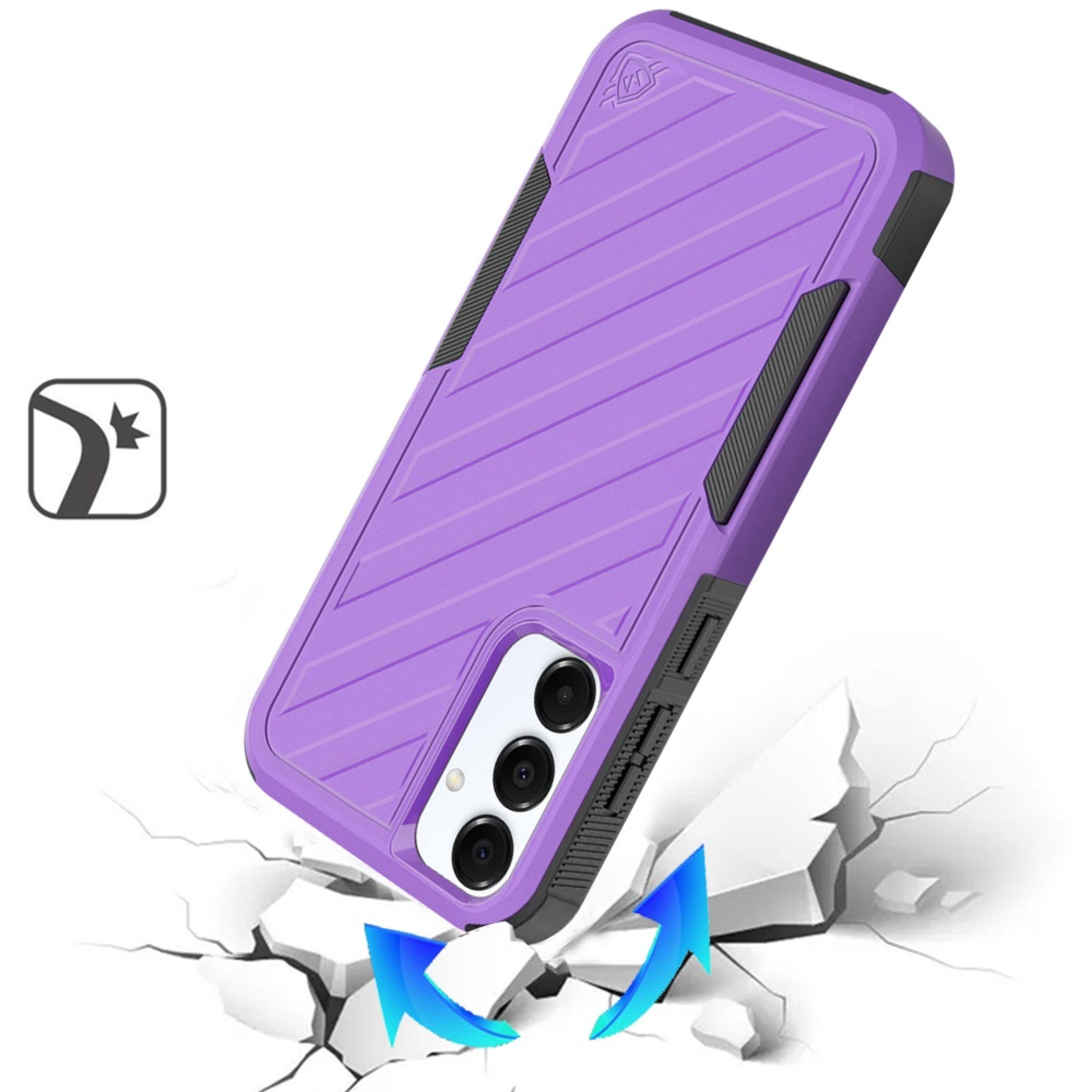 Left. Kitcheniva - Heavy-Duty Holster Combo Lined Cover Plus Tempered Glass For Samsung A36/A56 Dark Purple/Black - Dark Purple/Black.