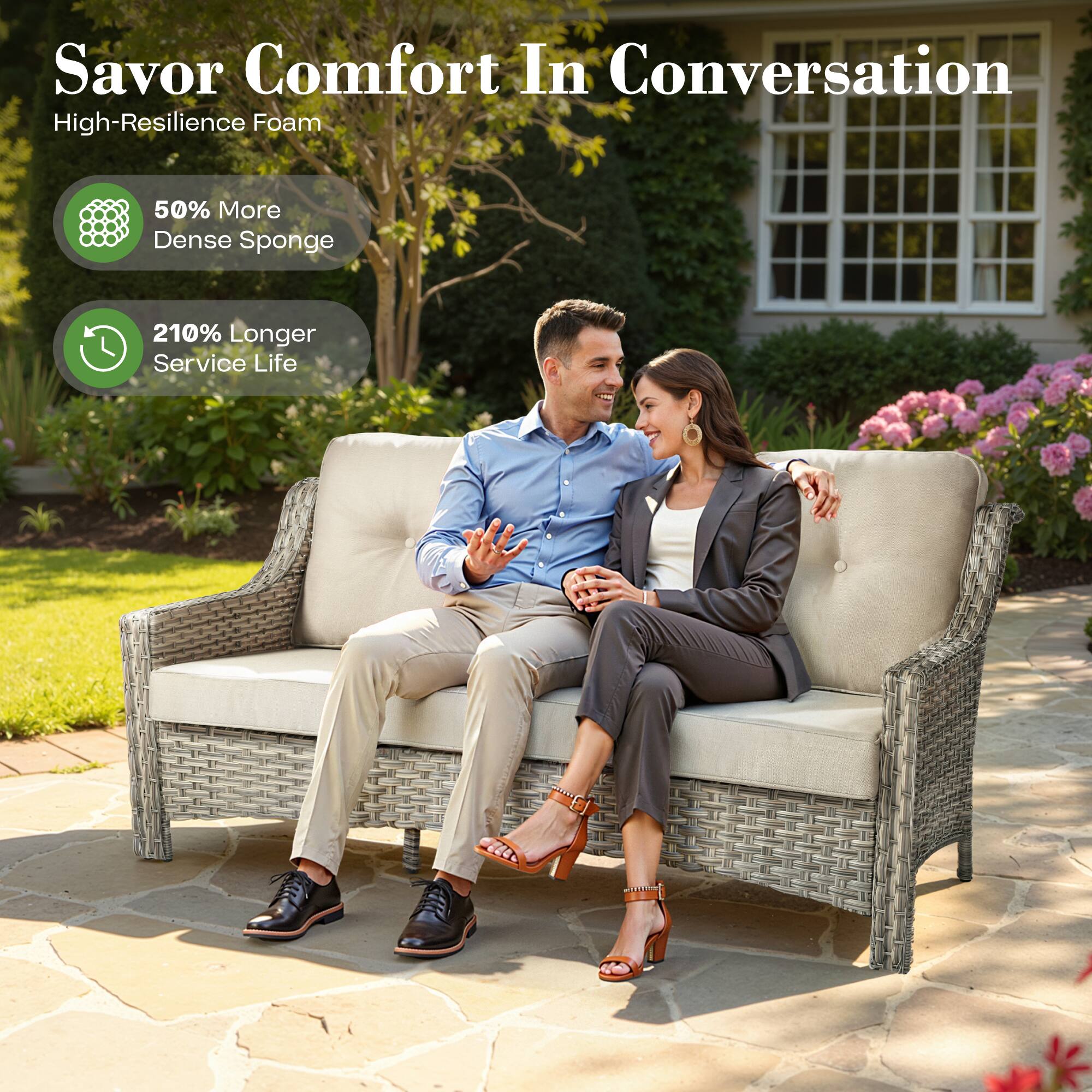 Savor Comfort In Conversation

High-Resilience Foam

- 50% More Dense Sponge
- 210% Longer Service Life