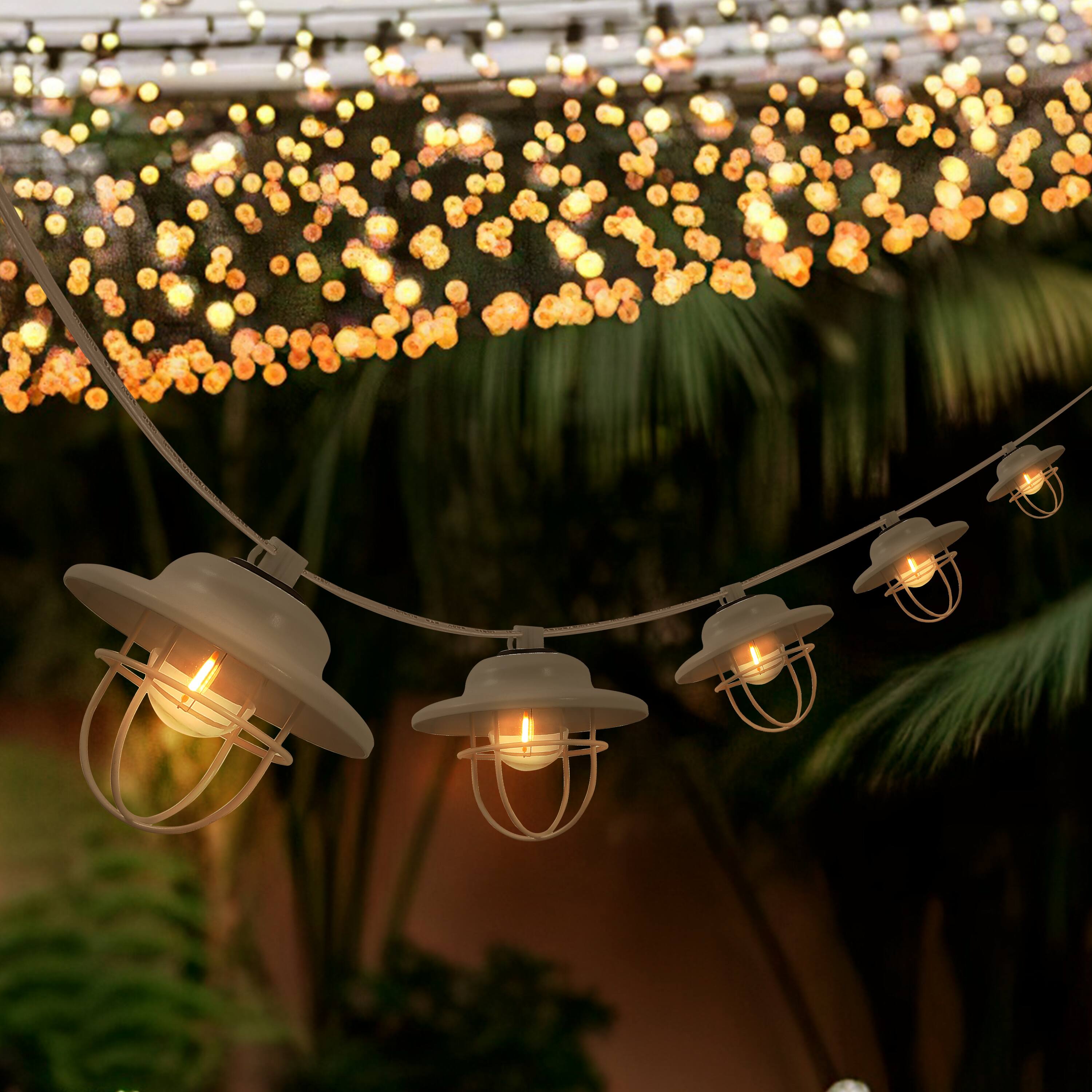 Alt View 1. Jonathan Y - 10-Light Indoor/Outdoor 10 ft. Rustic Farmhouse LED G40 Metal Cage Shade String Lights, White - White.