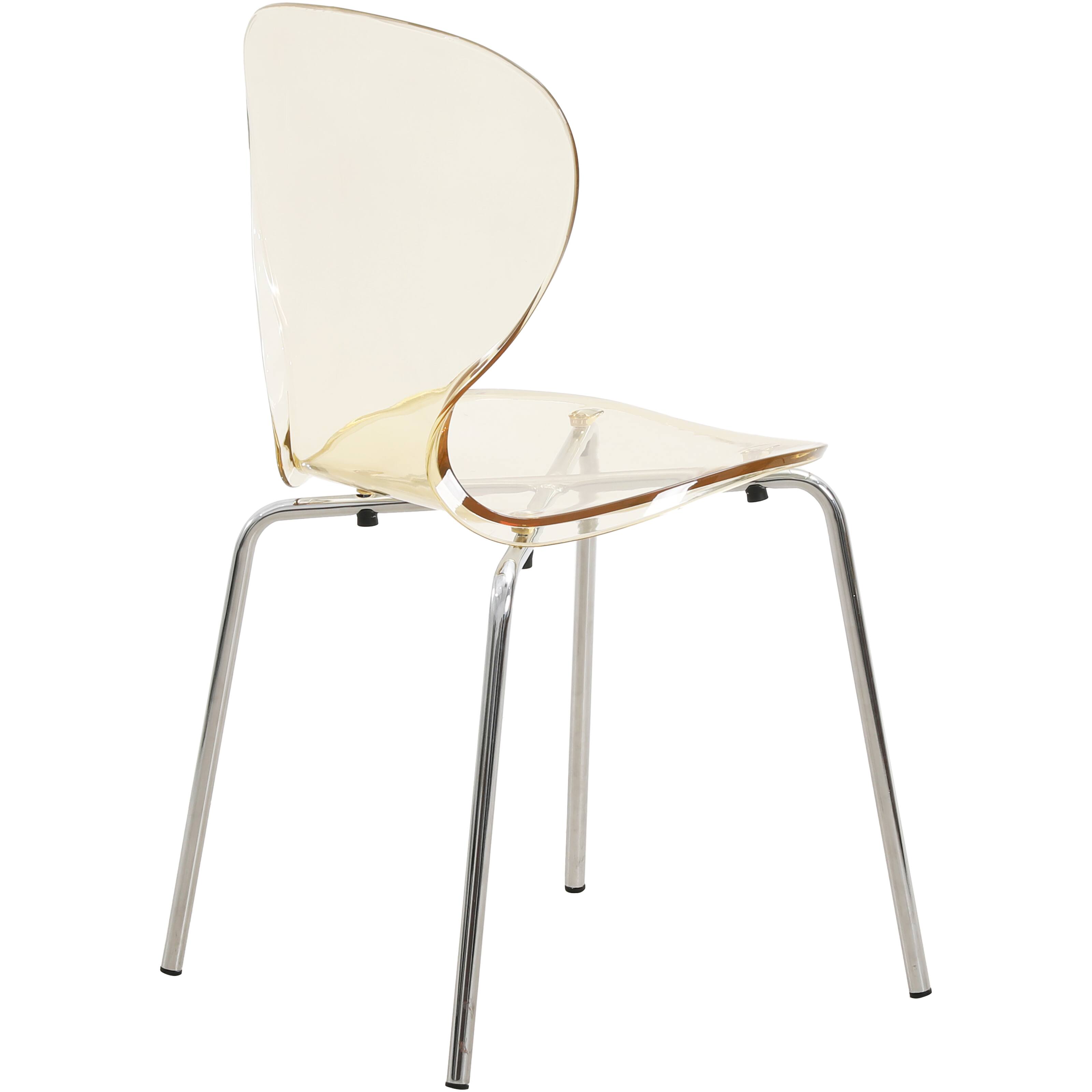 Alt View 4. LeisureMod - Oyster 2-PCS Transparent Modern Dining Chair - Polycarbonate Stackable Side Chair with Chrome Legs - Amber.